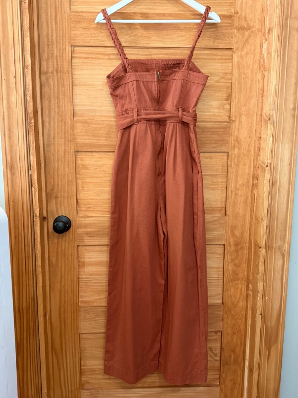 Storia Rust Braided Strap Tie Waist Wide Leg Cotton Utility Jumpsuit size S - Picture 5 of 6